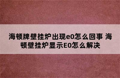 海顿牌壁挂炉出现e0怎么回事 海顿壁挂炉显示E0怎么解决